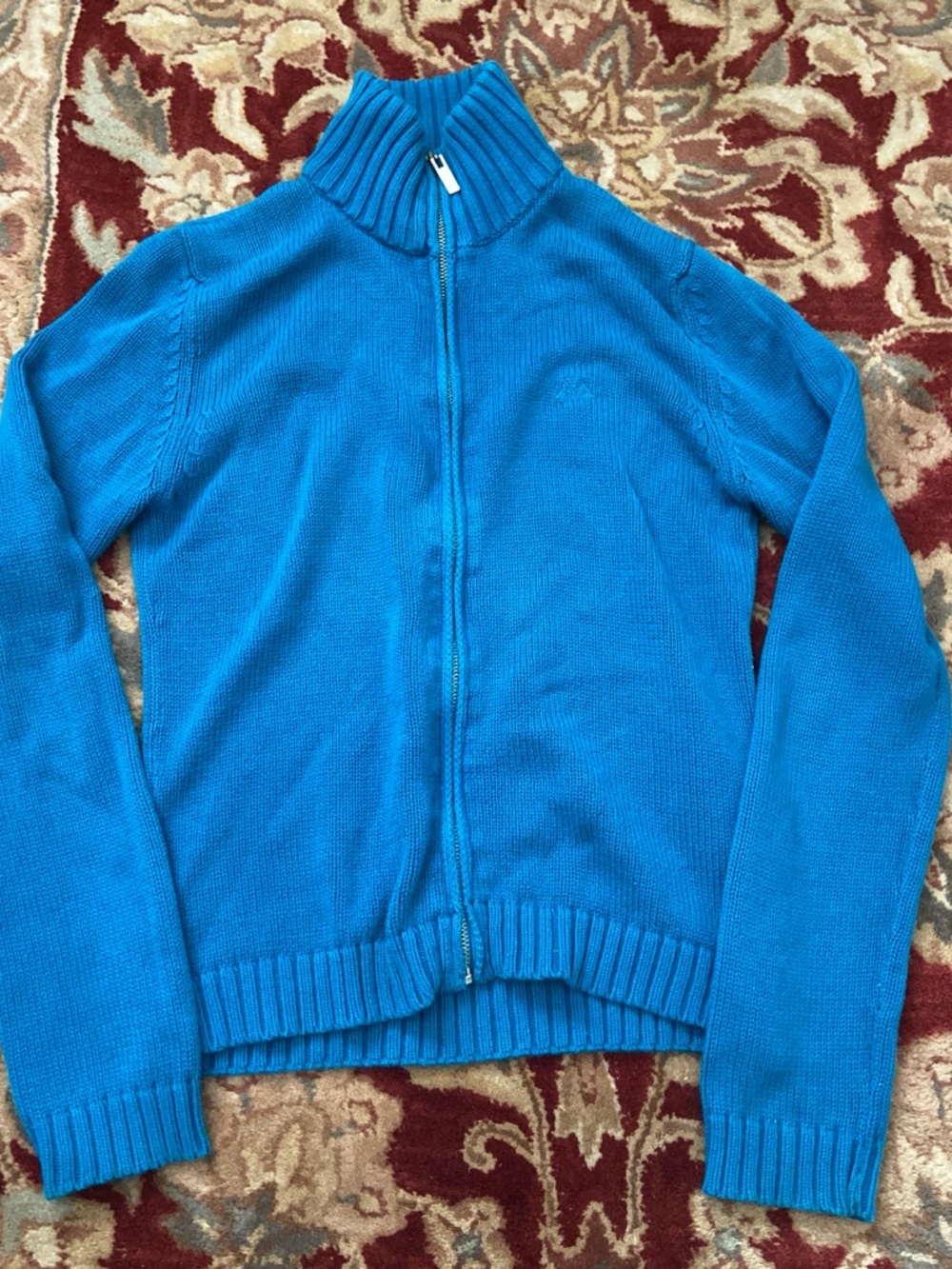 Vintage Women's Bright Blue Zip-Front Turtleneck Sweater